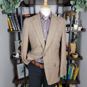 VTG Palm Beach Men's Sport Coat Blazer Two Button Brown Herringbone Plaid 42R